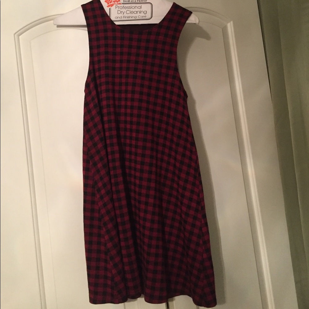 Red and black plaid tank dress