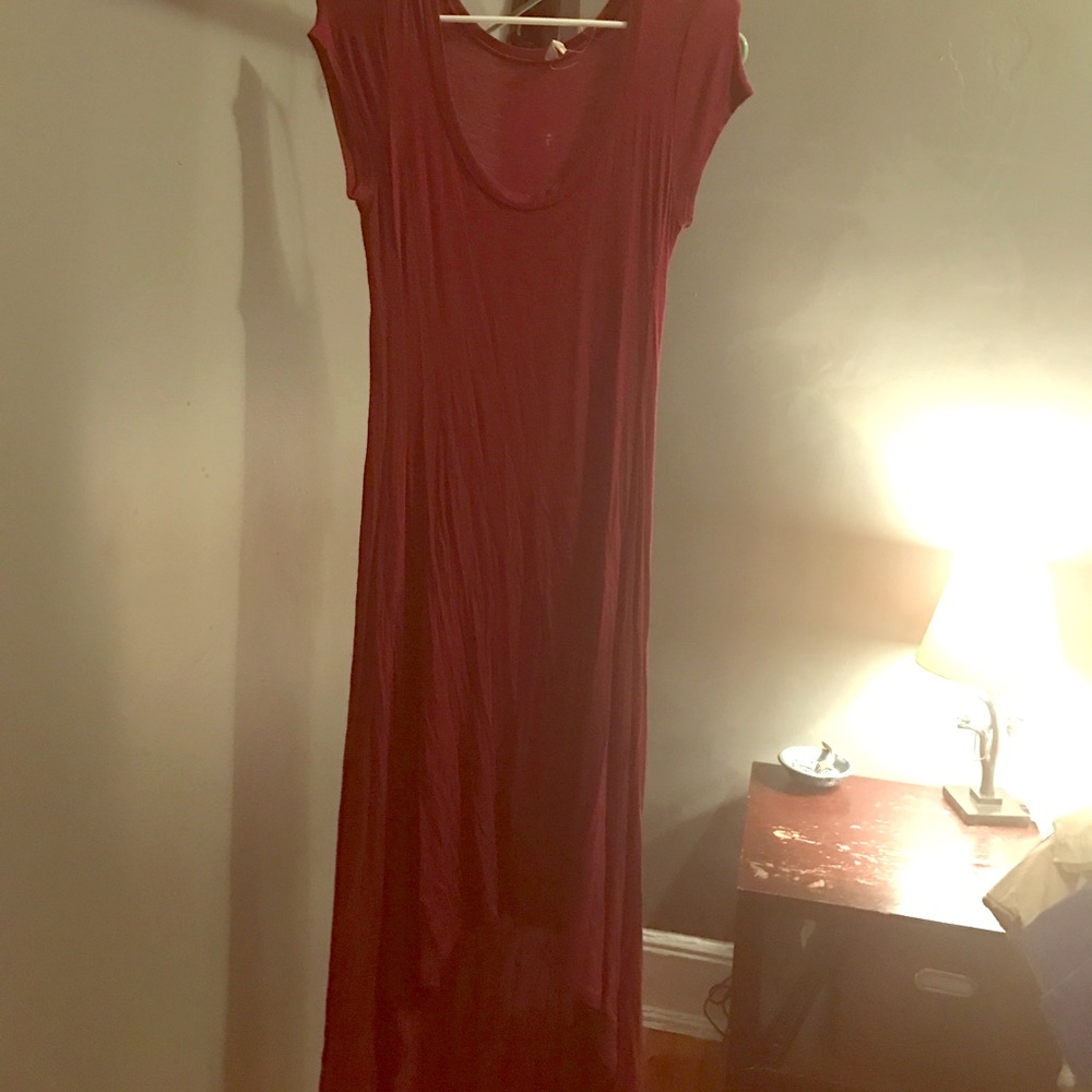 Maroon fitted high low Tshirt dress
