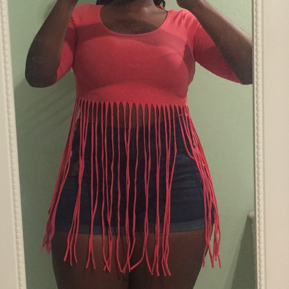 Pink fringe crop top