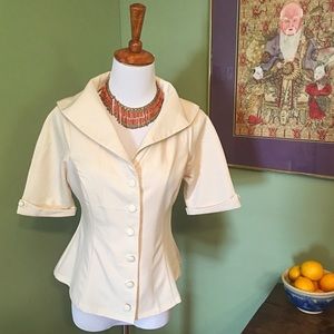 Unique Vintage Ivory Portrait Collared Blouse