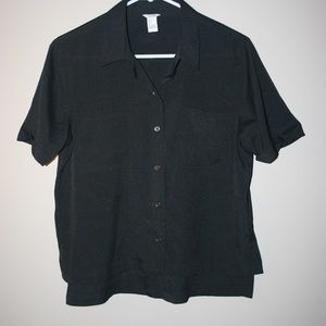 Short Sleeve Black Button-Up