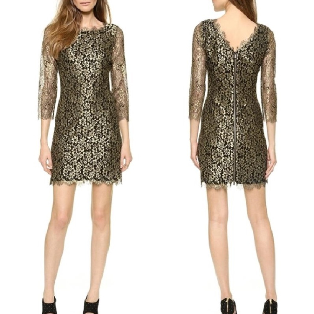 Diane Von Furstenberg Zarita lace dress gold/black