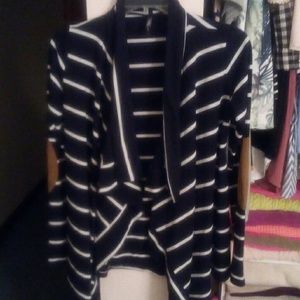 Draped Striped Elbow Patch Cardigan