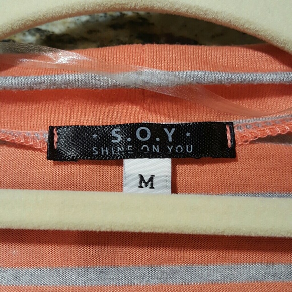 Peach cardigan with gray stripes! - Picture 5 of 5