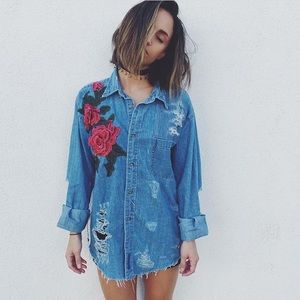 LF Furst of a Kind Rose Embroidered Denim Top LF Furst of a Kind Rose Embroidered Denim Top