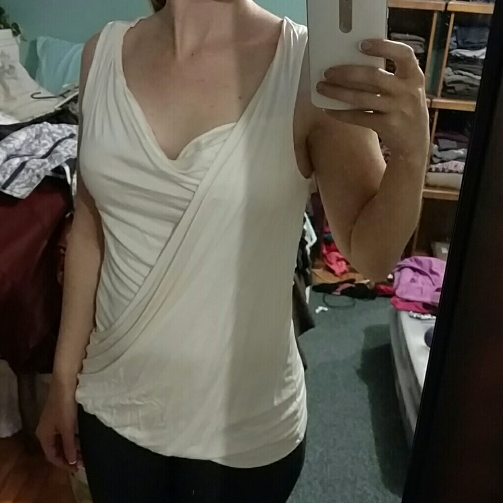 silky soft cream cowlneck wrap drape tank BOGO 50%