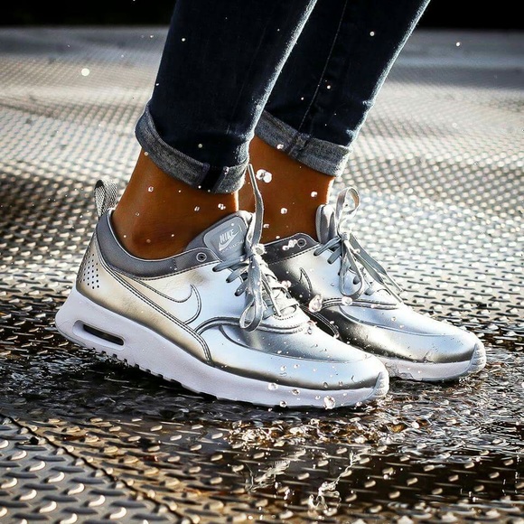Nike Shoes - Nike Premium Leather Silver Air Max Thea Sneakers