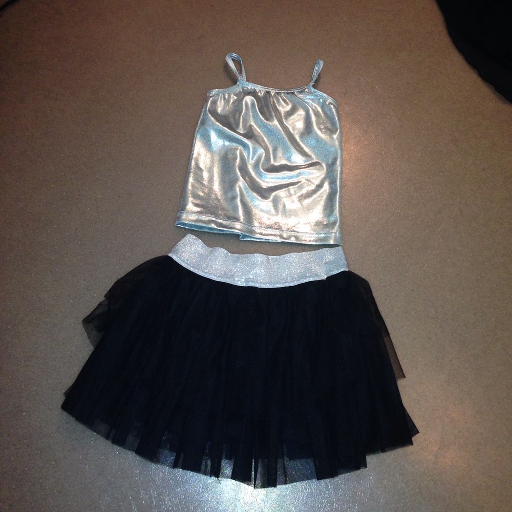 two piece sliver and black dance costume