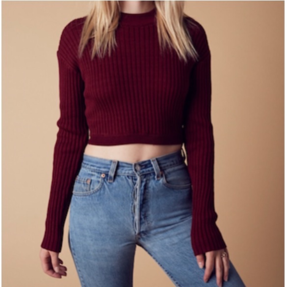 Cropped  long sleeve sweater Burgundy