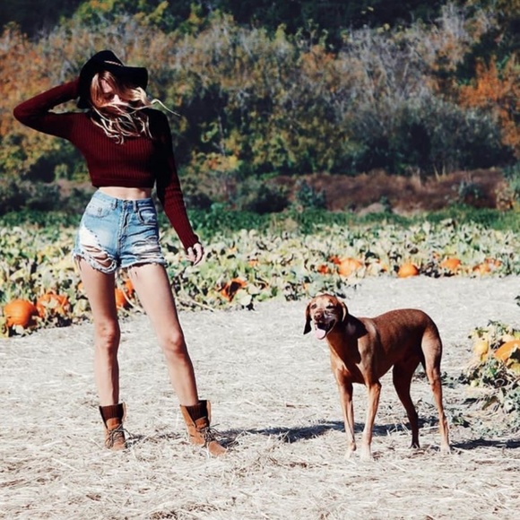 Cropped long sleeve sweater Burgundy - Picture 2 of 3