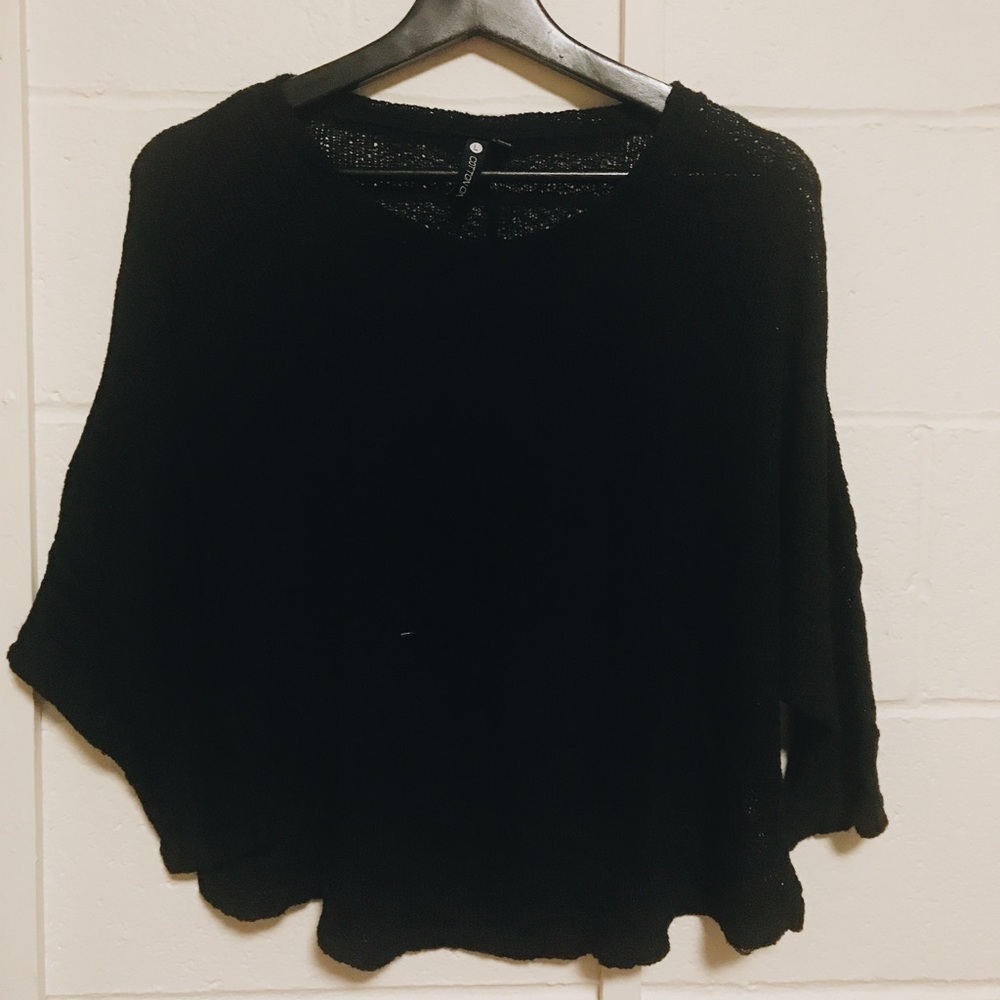 Black Knitted Cotton on Sweater, 3/4 Sleeves