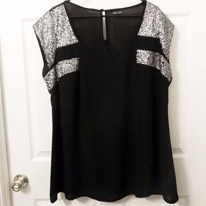 Black and Silver Short Sleeve Blouse