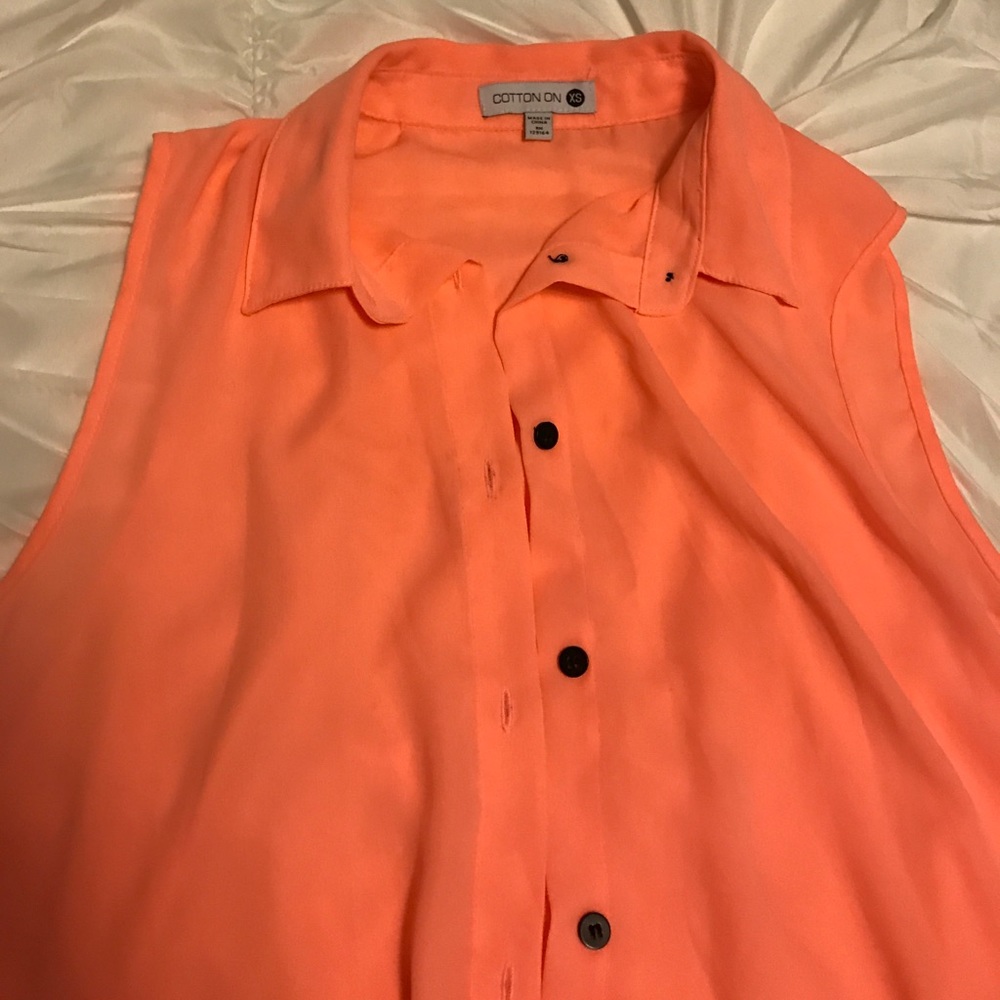 Salmon Sleeveless Button Down Blouse
