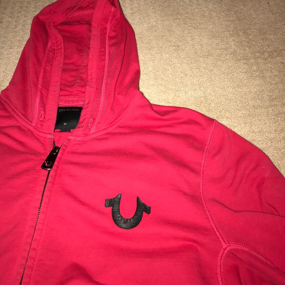 Red True Religion zip up hoodie