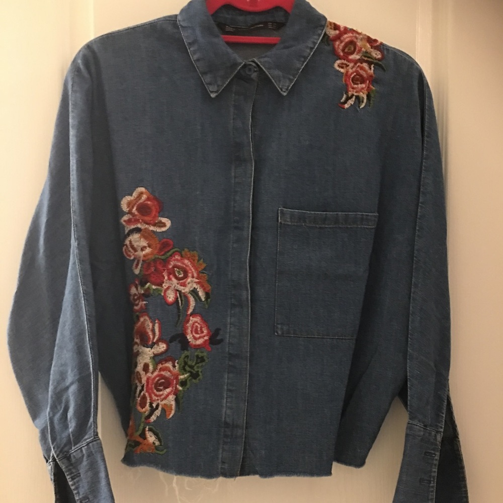 Denim shirt with embroidery