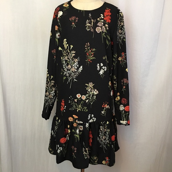SOLDPhilosophy Black Floral Ruffle Hem Shift Dress - Picture 2 of 7