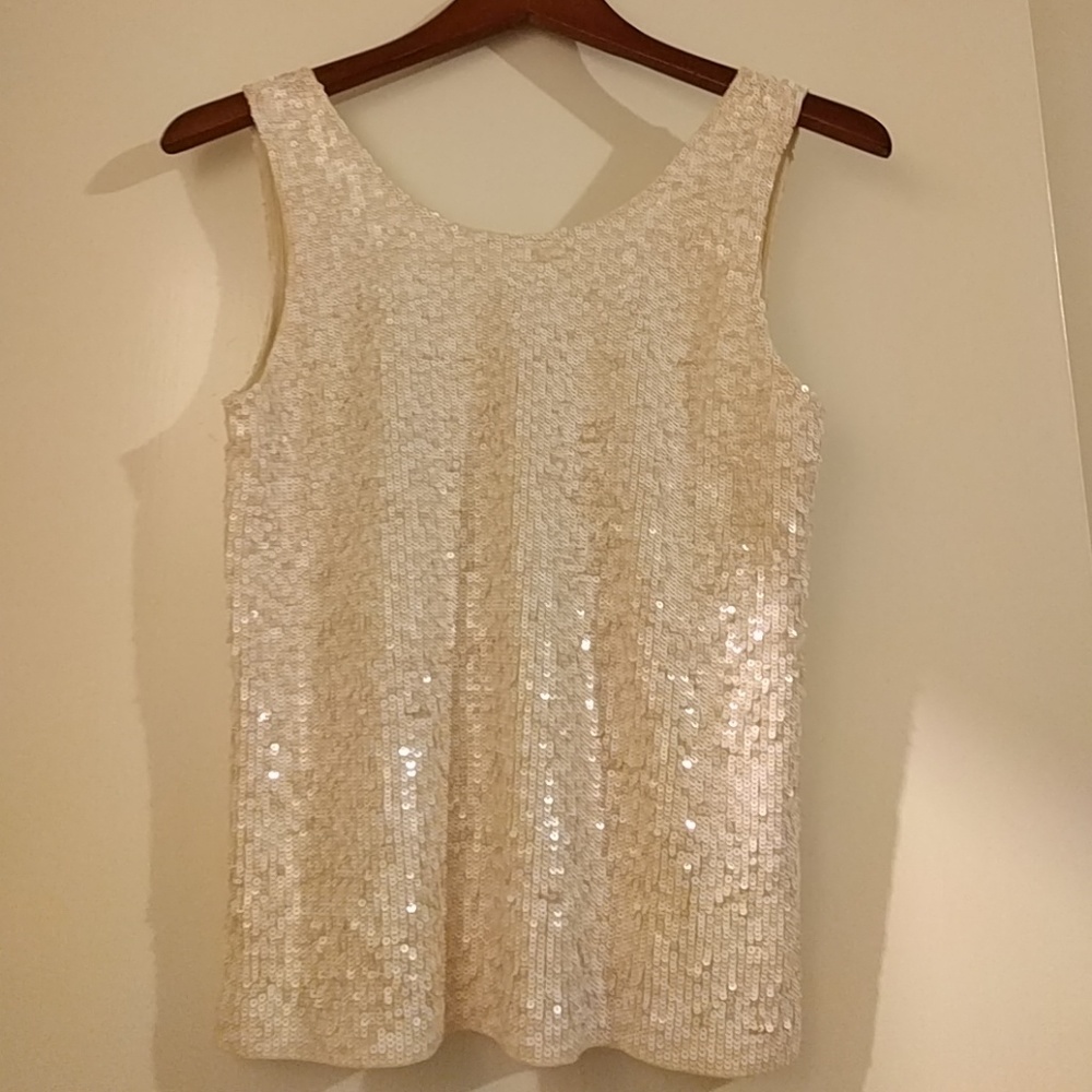 NWT J. Crew XS beige cream ivory sequin tank
