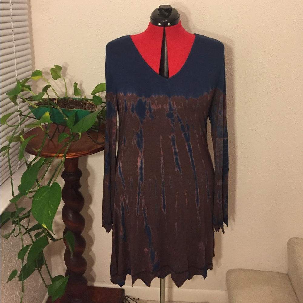 Navy and maroon Bleach dyed tunic dress