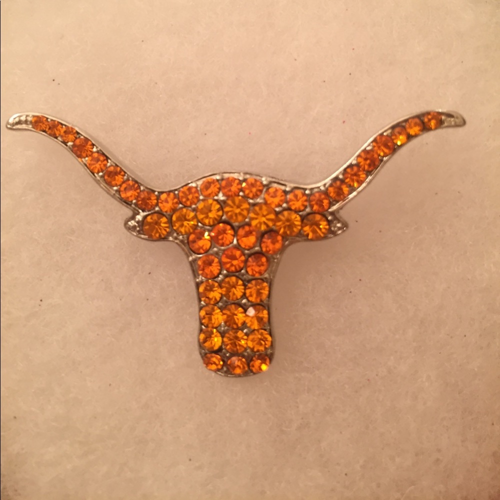 Burnt orange rhinestone Longhorn pin/ brooche
