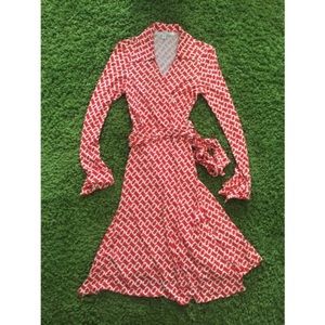 Diane von Furstenberg red/white collar wrap dress