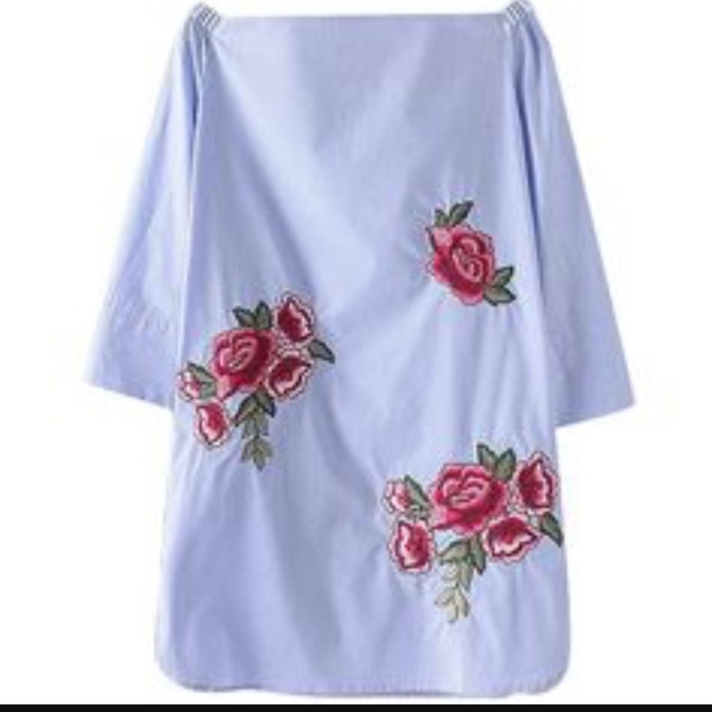 Zara Pinstripe Tunic/Dress with Floral Detail