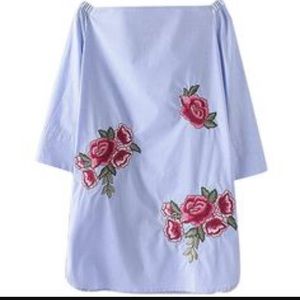 Zara Pinstripe Tunic/Dress with Floral Detail