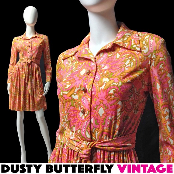 [SOLD]VINTAGE 60s 70s PSYCHEDELIC SKATER DRESS | - Picture 1 of 7