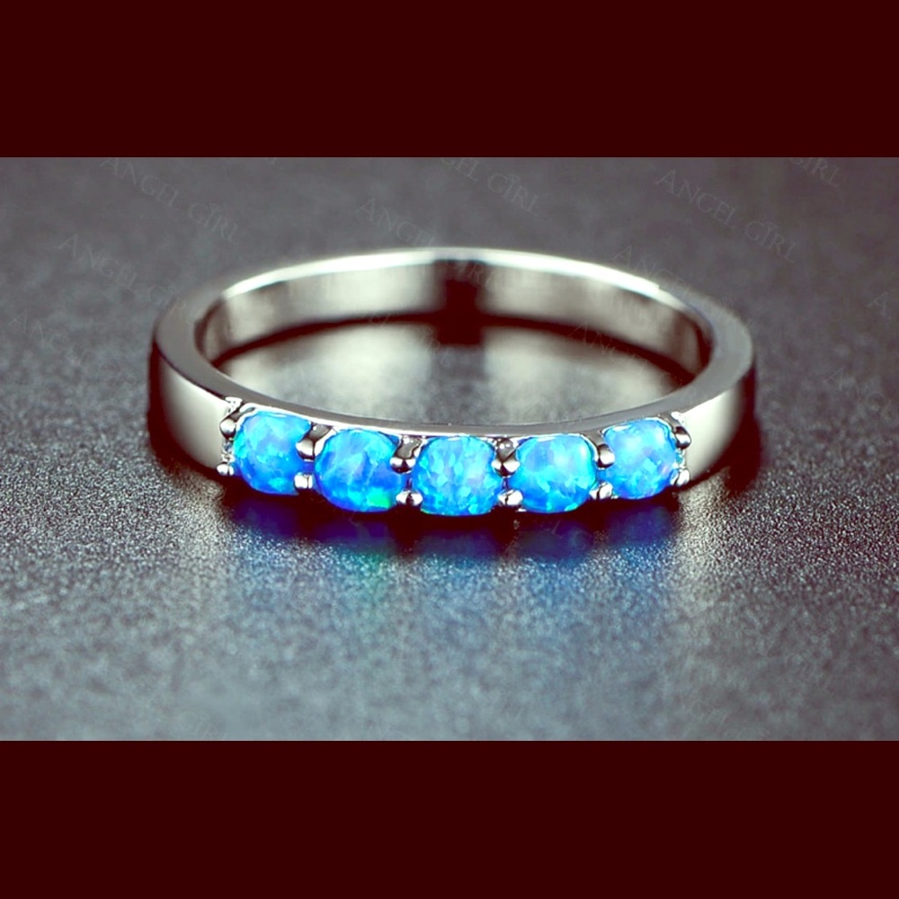 Fire opal wedding ring ,platinum plated