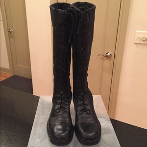 Ralph Lauren Lace Up Leather/Fabric Boots sz 8.5