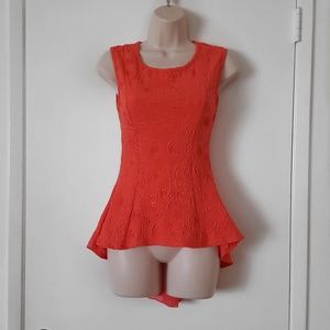 Orange Hi-Low Sleeveless Floral Top