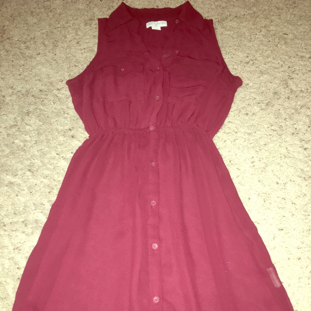 💚 Burgundy XS sheer dress w elastic waist/buttons