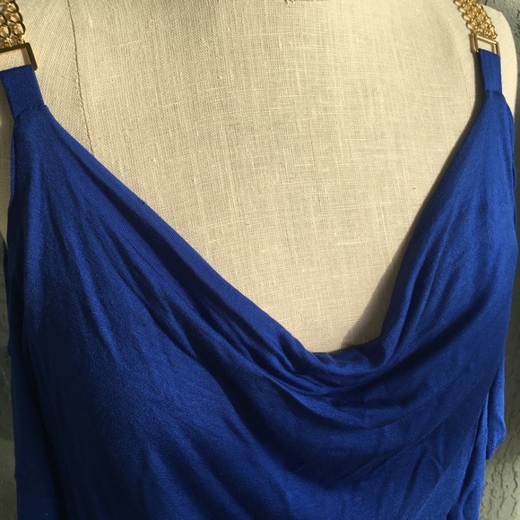 Thalia Knit Top Blue Cold Shoulder Scoop Neck M - Picture 2 of 6