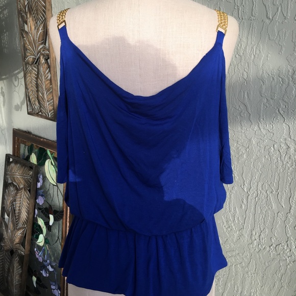 Thalia Knit Top Blue Cold Shoulder Scoop Neck M - Picture 4 of 6
