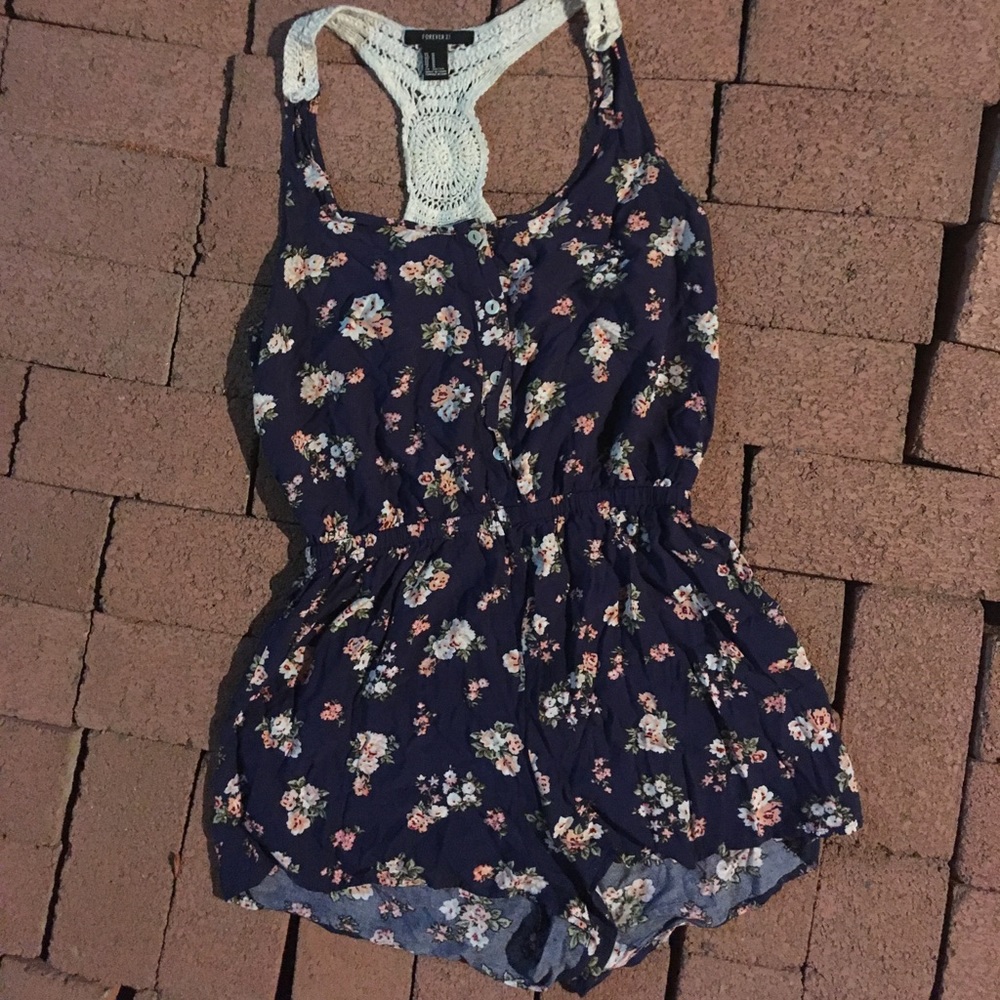 Navy blue flower patterned romper