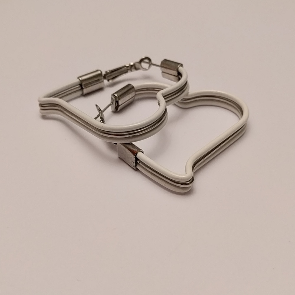 White Heart Hoop Earrings