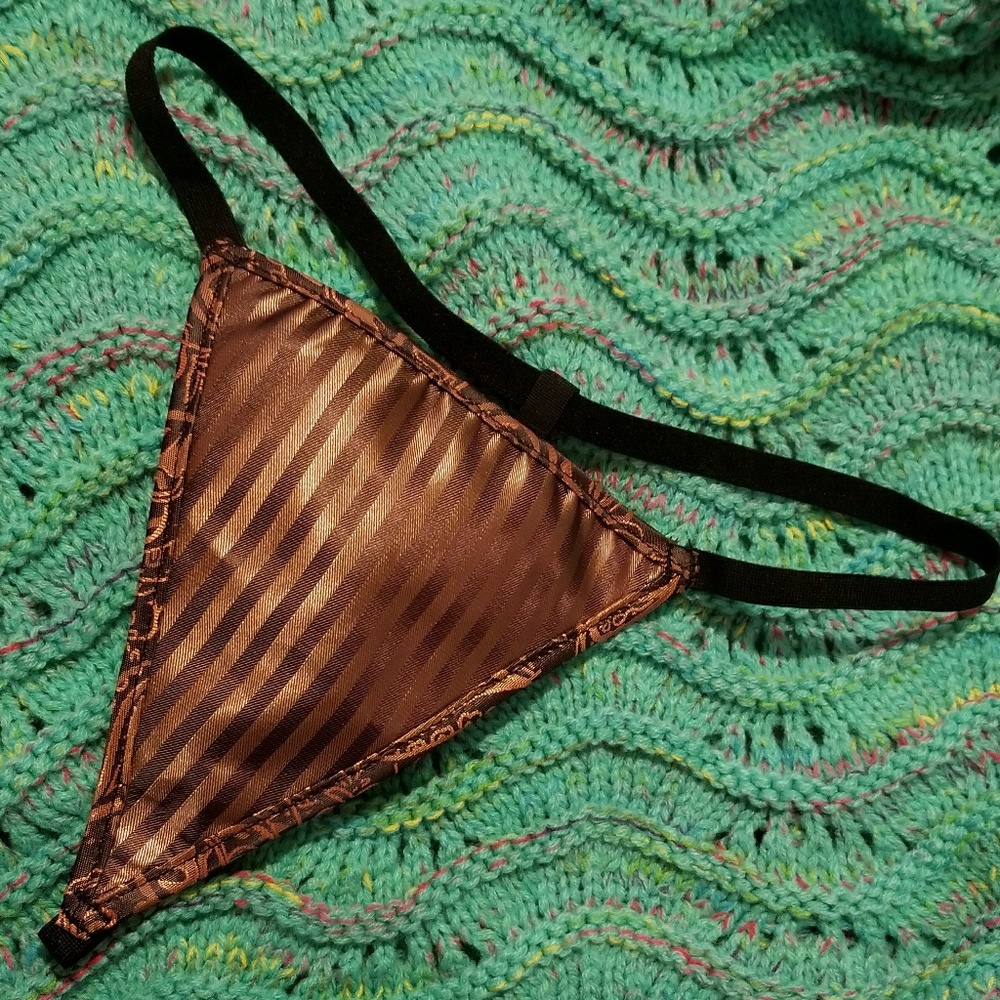 Brown stripe floral trim string thong