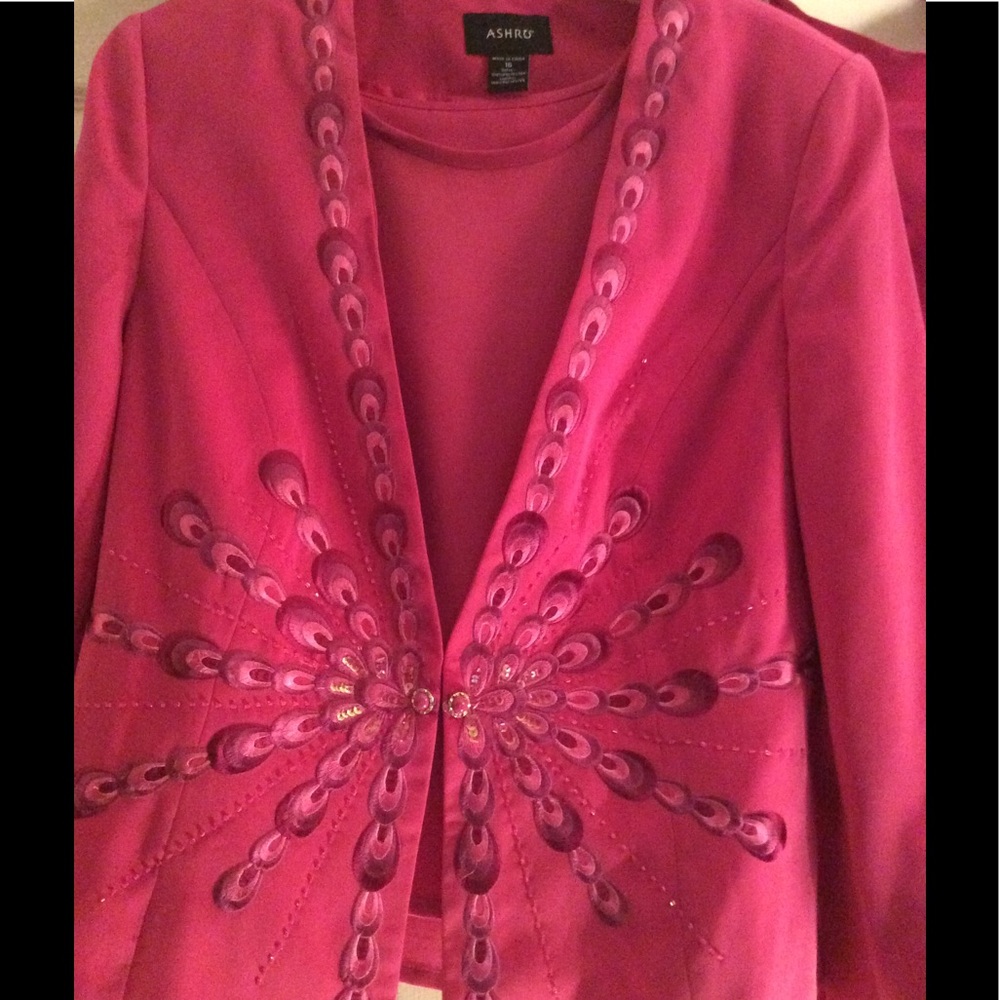 3 piece bright pink skirt suit