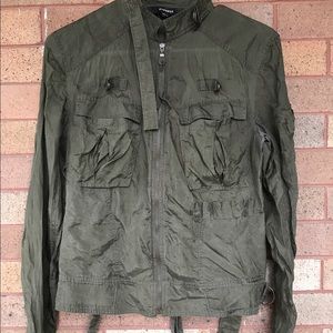 Olive green silky military shirt, Express M