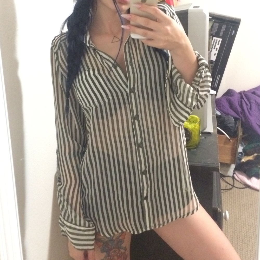Green and white striped shirt