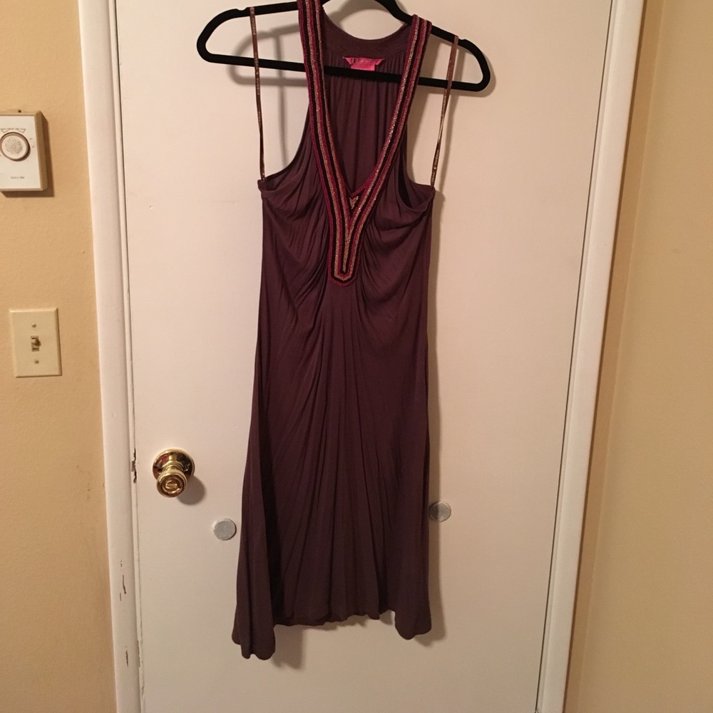 BCBG brown beaded t back dress