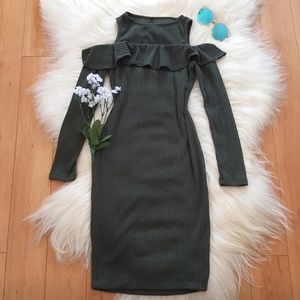 NEW olive cold shoulder sweater midi dress
