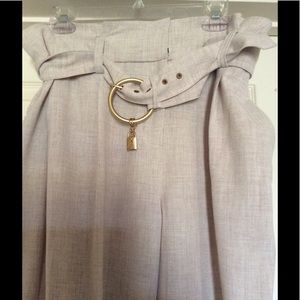 Tan high waist belted trousers
