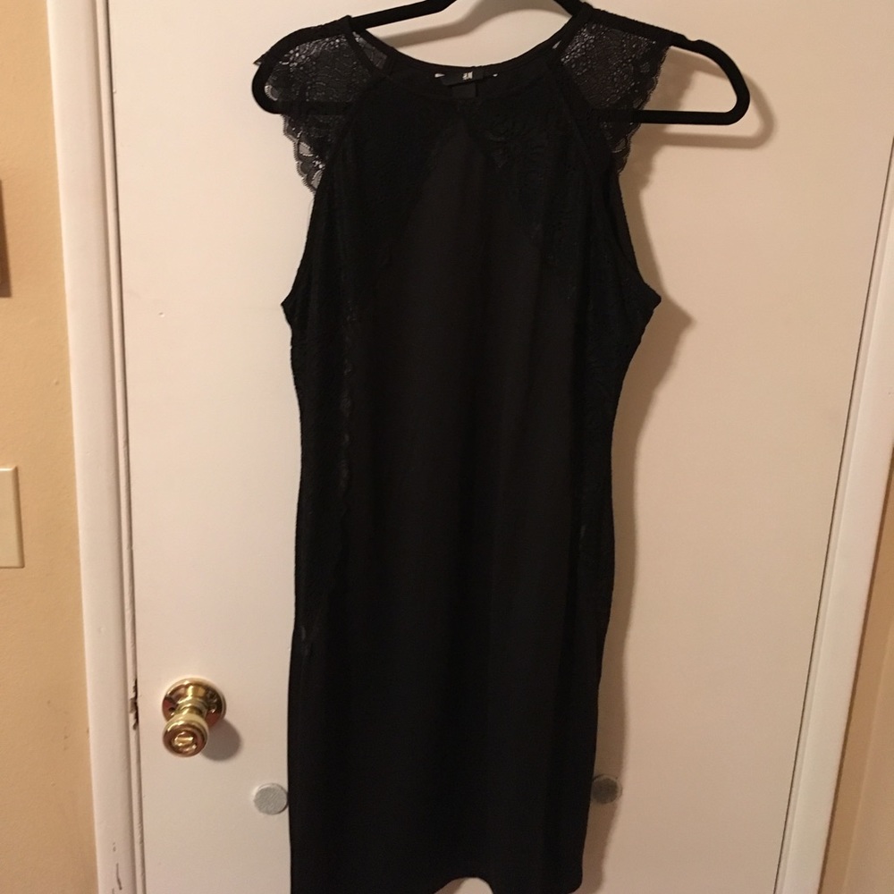H&M lacy trim black fitted dress.