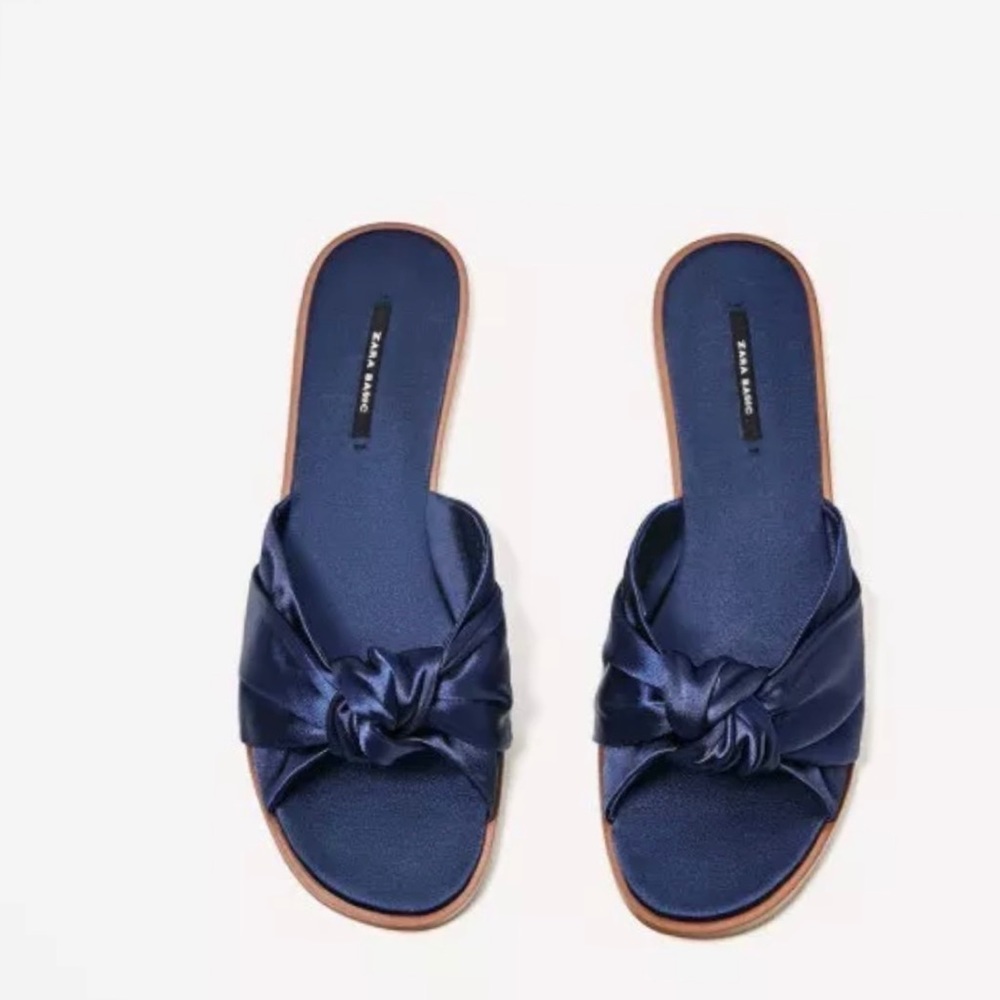 New Zara bow satin slides navy blue size 5 color😊