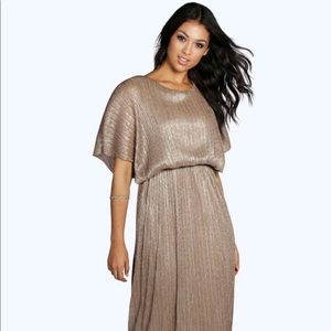 Metallic pleat maxi dress