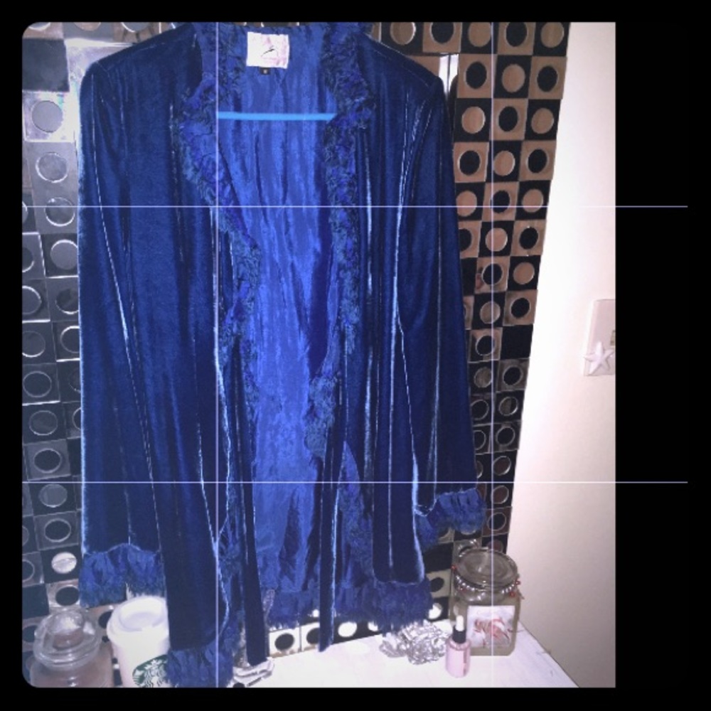 (SOLD) Royal velvet and silk blazer with ruffles.