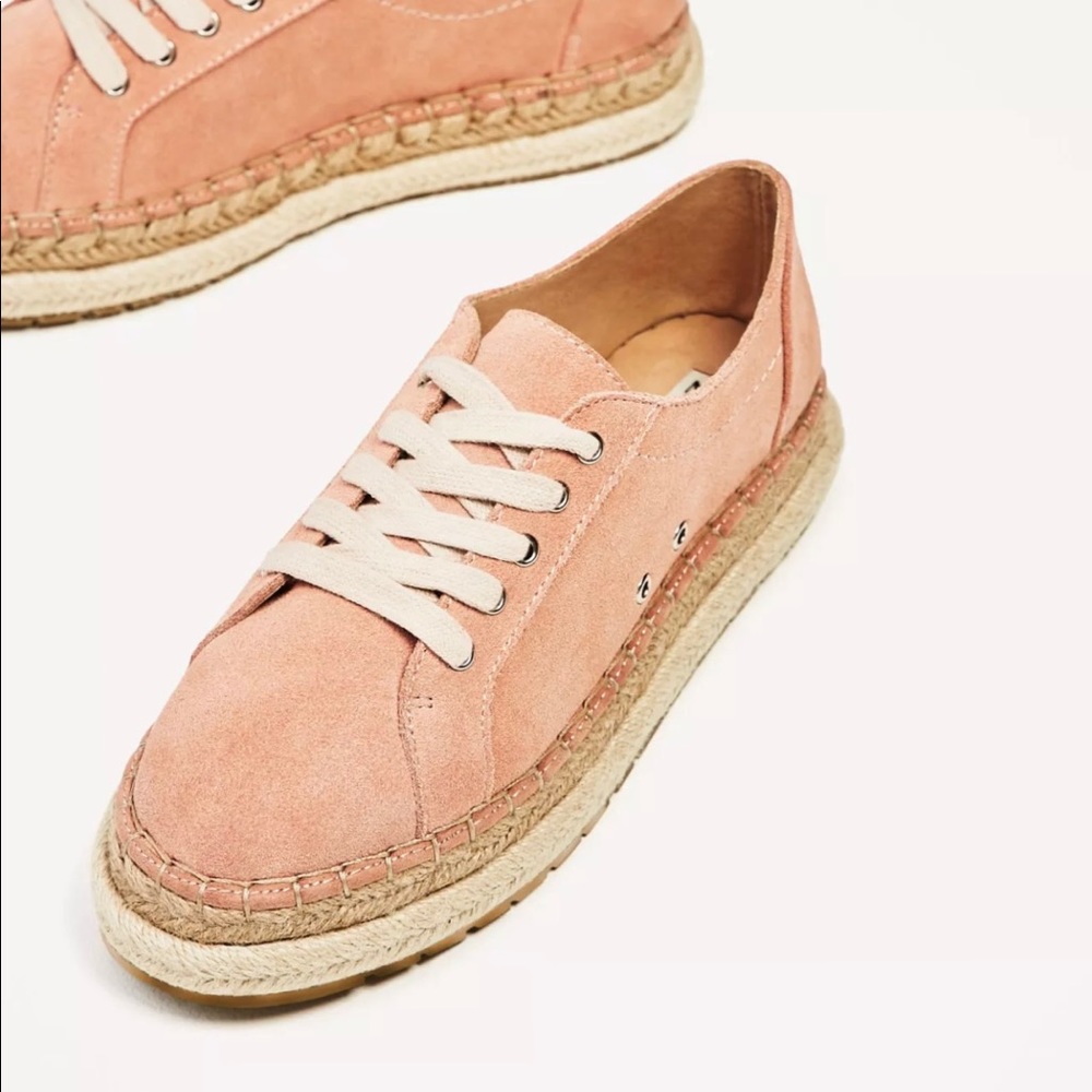 ZARA Pink Split Suede Bluchers flats