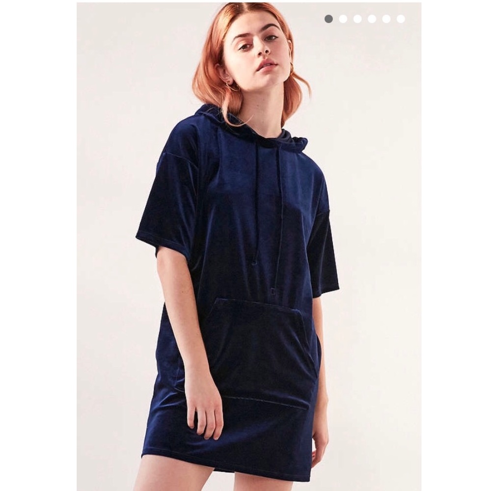 Silence + Noise Velvet Hoodie Dress Small Navy 💙 - Picture 6 of 8