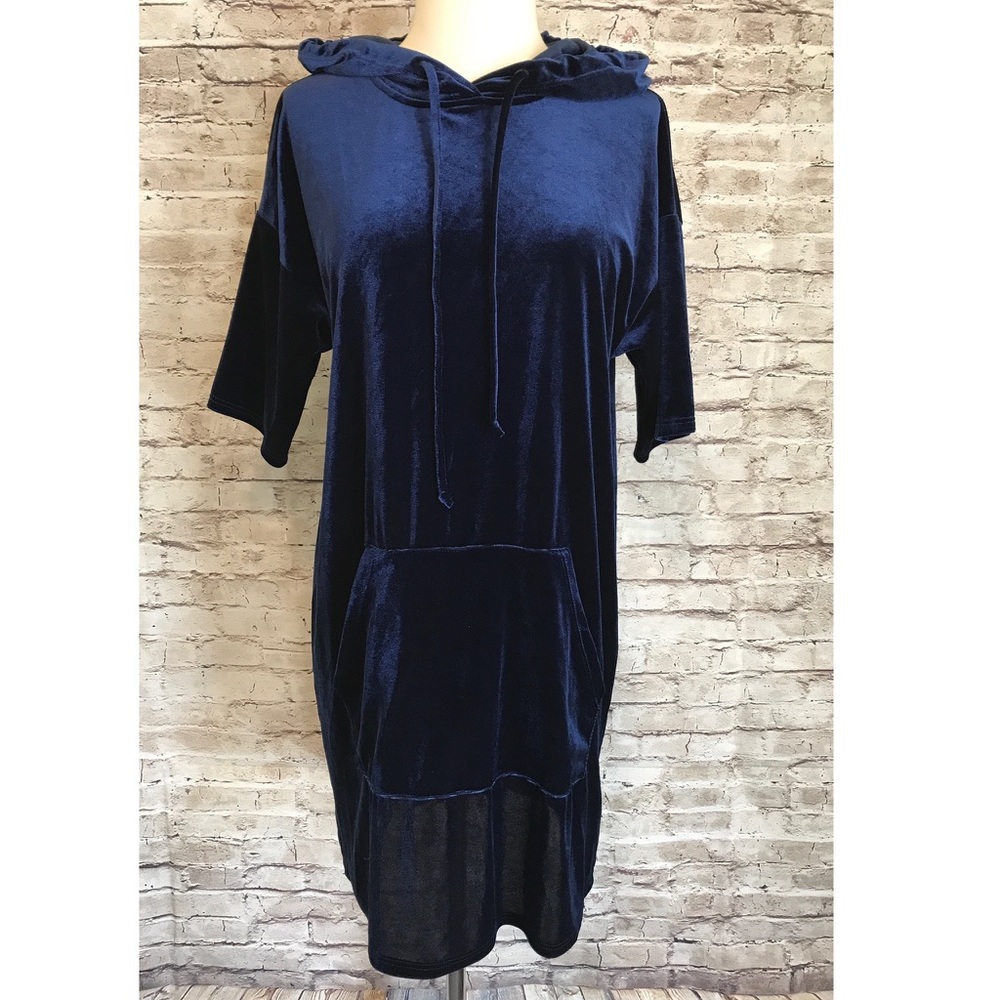 Silence + Noise Velvet Hoodie Dress Small Navy 💙 - Picture 2 of 8