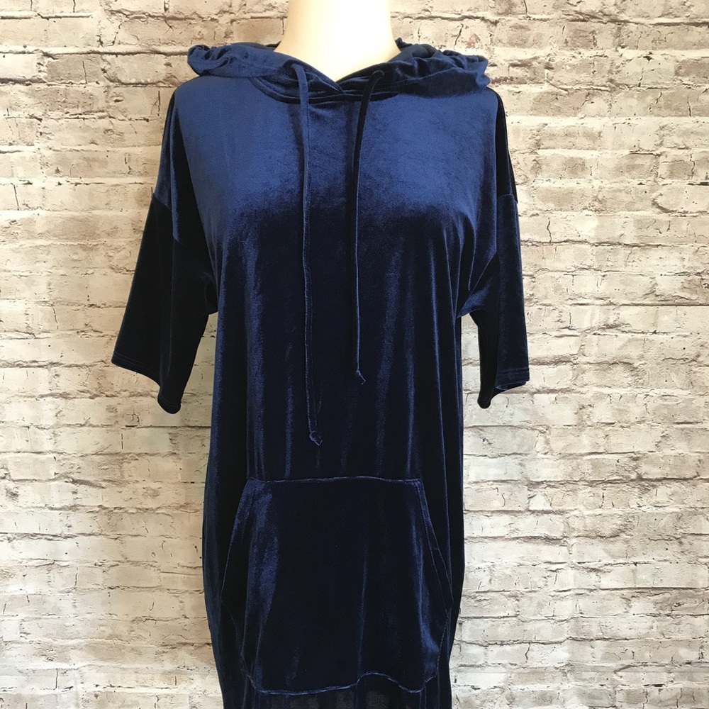 Silence + Noise Velvet Hoodie Dress Small Navy 💙 - Picture 4 of 8